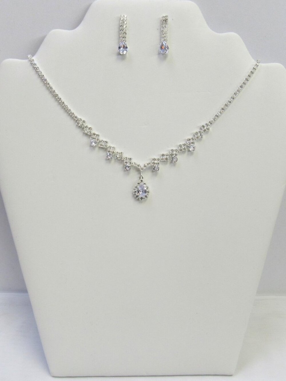 Silver Teardrop Rhinestone Crystal Necklace Set Prom Bridal Evening Wedding NEW